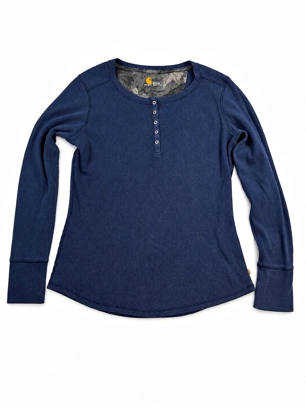 Carhartt Women’s M Blue Waffle Knit Henley Thermal Long Sleeve Workwear Top
